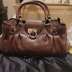 Salvatore Ferragamo Brown Leather Satchel with Silver Hardware